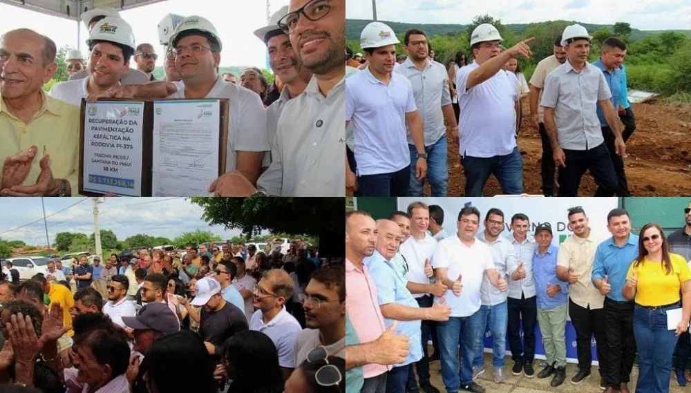 Governador Rafael Fonteles, ao lado do prefeito Adonaldo Cassiano, assina ordem de serviço para recuperação da PI-375 que liga Picos a Santana do Piauí