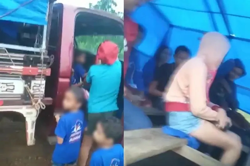 Crianças são transportadas em ‘pau de arara’ a caminho da escola em São João da Serra